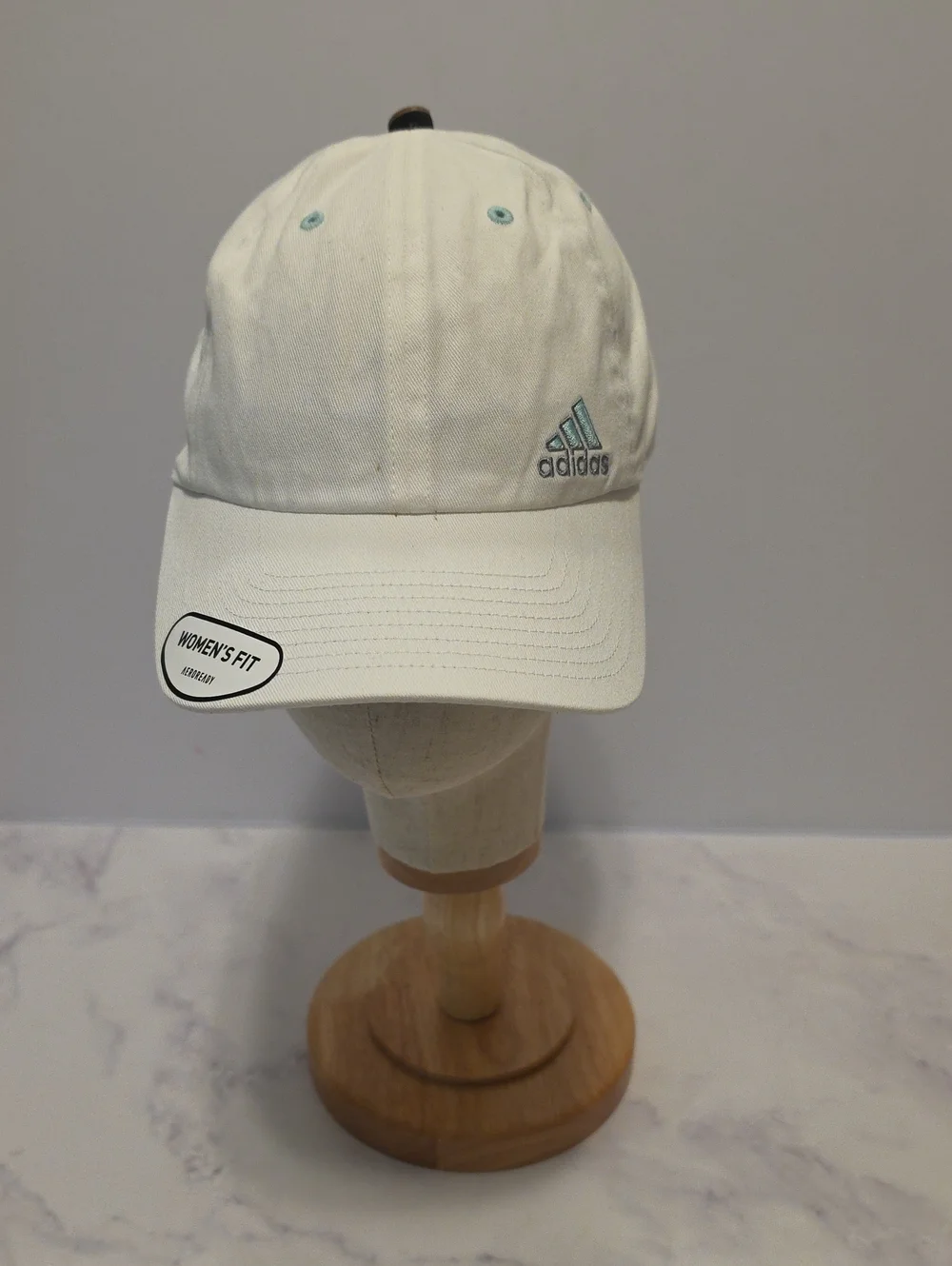 Adidas Women's Fit  White Baseball Cap with Light Blue Logo Brand New